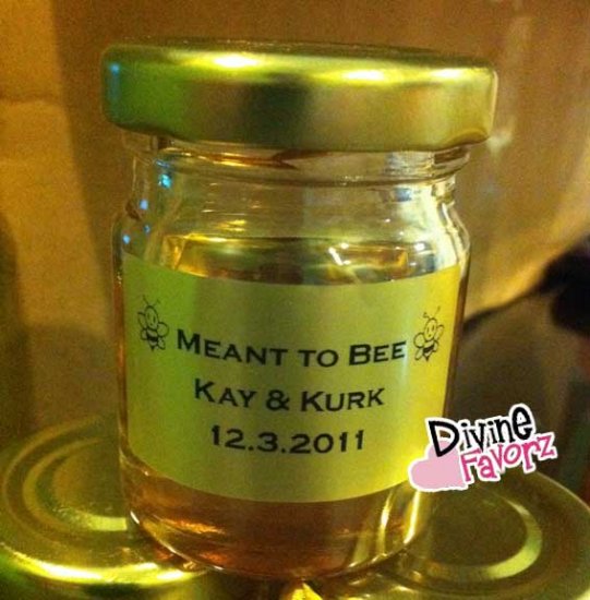 40ml Circular Personalized Honey Jars with Golden Label - Click Image to Close
